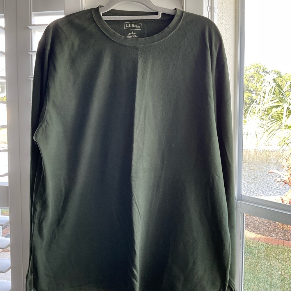 LLBean Men's Carefree Unshrinkable Tee, Long-Sleeve, Large, Pine Green